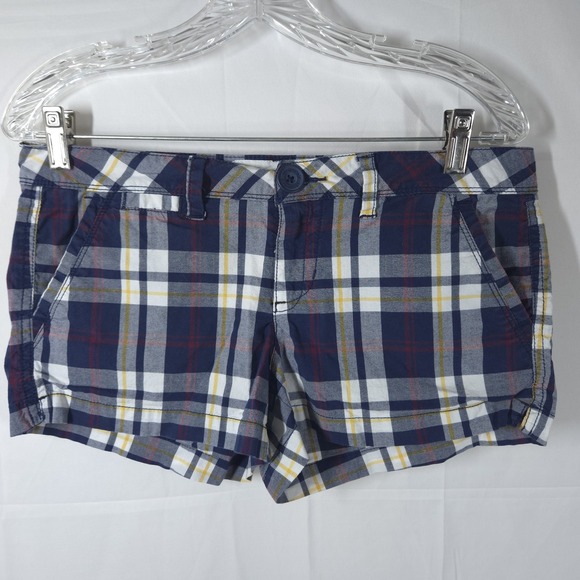 Aeropostale Juniors 7/8 Plaid Stretch Shorts Blue Red Yellow Y2K 2000s Preppy - Picture 1 of 10